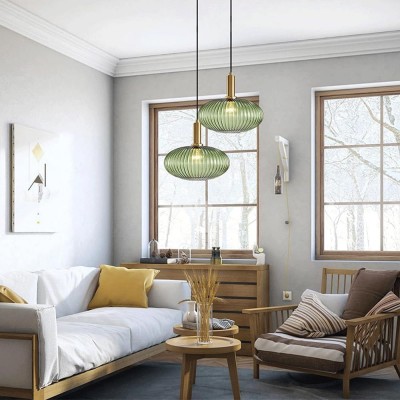 Zarek Lantern Shape Vertical Striped Stained Glass Pendant Light