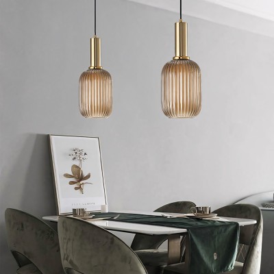 Zarek Lantern Shape Vertical Striped Stained Glass Pendant Light