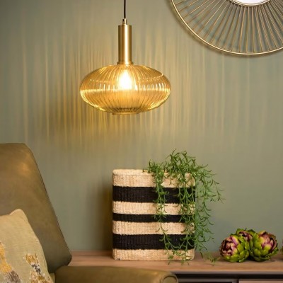 Zarek Lantern Shape Vertical Striped Stained Glass Pendant Light