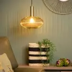 Zarek Lantern Shape Vertical Striped Stained Glass Pendant Light
