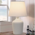Odran White Ceramic Studded Texture Base Ginger Jar Lamps Odran White Ceramic Studded Texture Base Ginger Jar Lamps