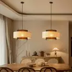 Nivara Rattan Linen Double Drum Pendant Light
