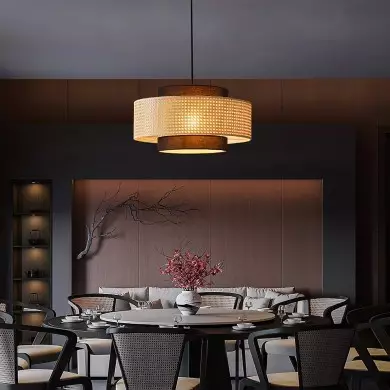 Nivara Rattan Linen Double Drum Pendant Light Nivara Rattan Linen Double Drum Pendant Light