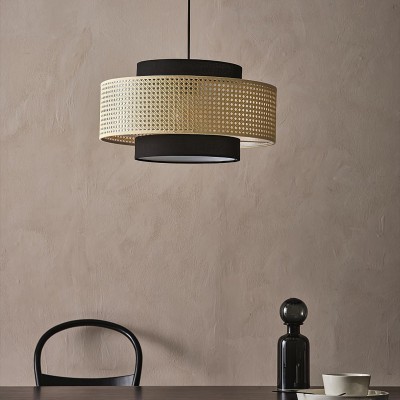 Nivara Rattan Linen Double Drum Pendant Light Nivara Rattan Linen Double Drum Pendant Light