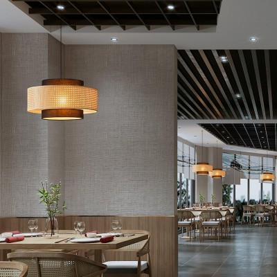 Nivara Rattan Linen Double Drum Pendant Light Nivara Rattan Linen Double Drum Pendant Light