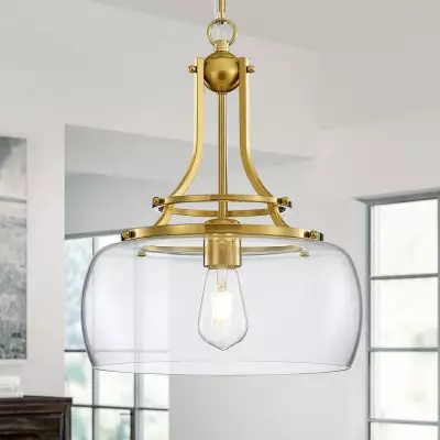 Thalys Brushed Gold Clear Glass Shade Pendant Light Thalys Brushed Gold Clear Glass Shade Pendant Light