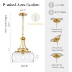 Thalys Brushed Gold Clear Glass Shade Pendant Light