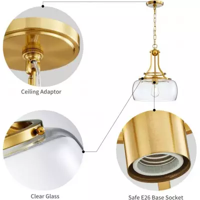 Thalys Brushed Gold Clear Glass Shade Pendant Light Thalys Brushed Gold Clear Glass Shade Pendant Light