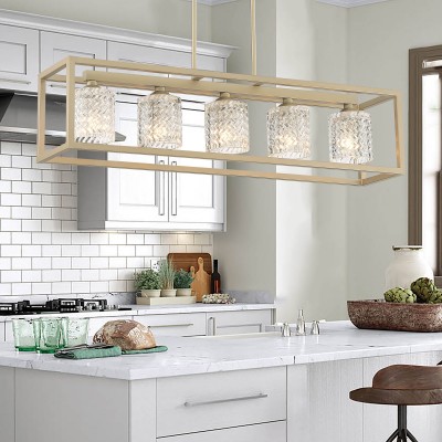 Velma Rippled Texture Shade Steel Dimmable Rectangular Chandelier