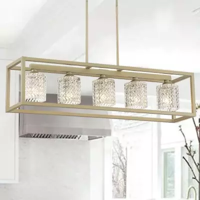 Velma Rippled Texture Shade Steel Dimmable Rectangular Chandelier Velma Rippled Texture Shade Steel Dimmable Rectangular Chandelier