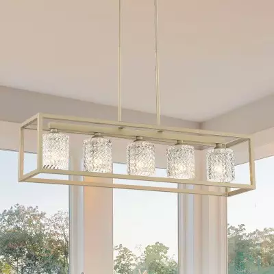 Velma Rippled Texture Shade Steel Dimmable Rectangular Chandelier Velma Rippled Texture Shade Steel Dimmable Rectangular Chandelier