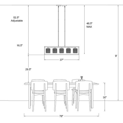 Velma Rippled Texture Shade Steel Dimmable Rectangular Chandelier