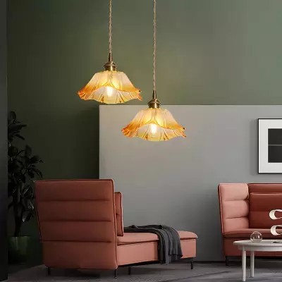 Brion Yellow Glass Flower Single Pendant Light Brion Yellow Glass Flower Single Pendant Light