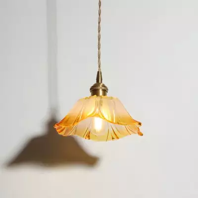 Brion Yellow Glass Flower Single Pendant Light Brion Yellow Glass Flower Single Pendant Light
