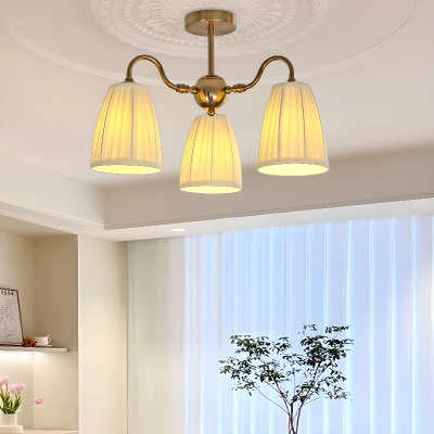 Cadmus Gold Textile Lamp Shade Semi Flush Mount Lighting