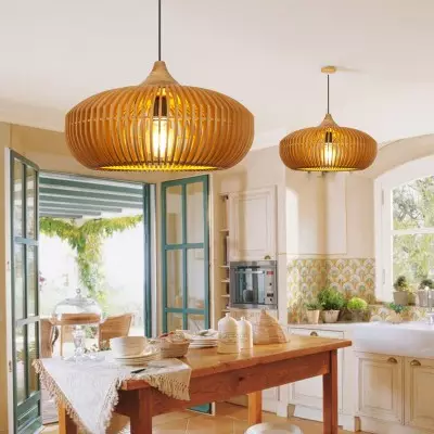 Eldora Light Brown Basket Lampshade Wood Lantern Pendant Lamp Eldora Light Brown Basket Lampshade Wood Lantern Pendant Lamp