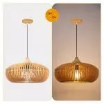 Eldora Light Brown Basket Lampshade Wood Lantern Pendant Lamp