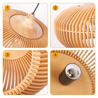 Eldora Light Brown Basket Lampshade Wood Lantern Pendant Lamp Eldora Light Brown Basket Lampshade Wood Lantern Pendant Lamp