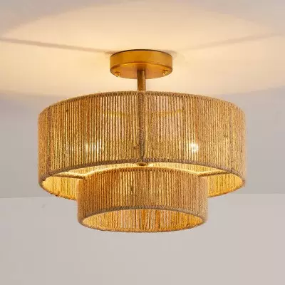 Ivon Handwoven Jute Rope Double Drum Ceiling Light Ivon Handwoven Jute Rope Double Drum Ceiling Light