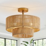 Ivon Handwoven Jute Rope Double Drum Ceiling Light