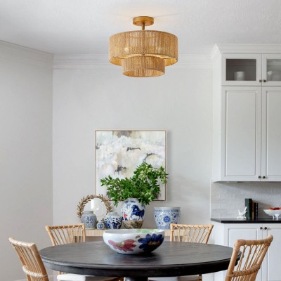 Ivon Handwoven Jute Rope Double Drum Ceiling Light