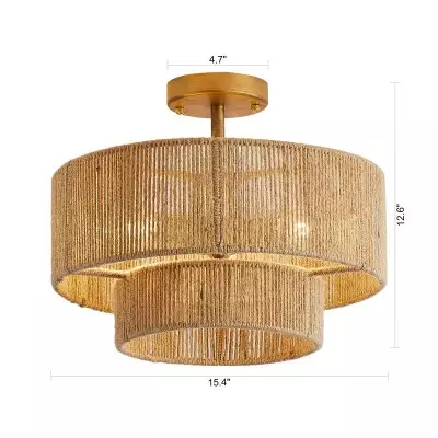 Ivon Handwoven Jute Rope Double Drum Ceiling Light