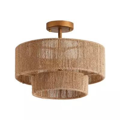 Ivon Handwoven Jute Rope Double Drum Ceiling Light