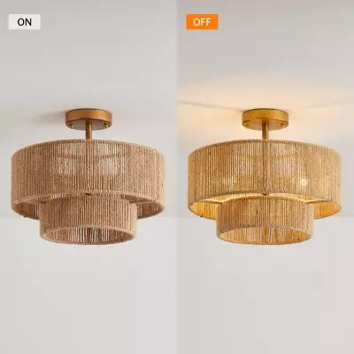 Ivon Handwoven Jute Rope Double Drum Ceiling Light