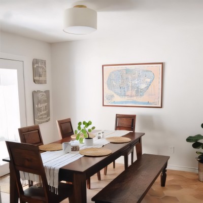 Joram White Linen Drum Ceiling Light