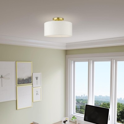 Kaethe Fabric Drum Shade Semi Flush Mount Light