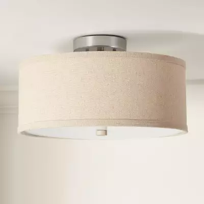 Octavian Brushed Nickel Linen Shade Ceiling Light Octavian Brushed Nickel Linen Shade Ceiling Light