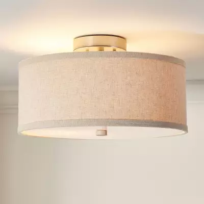 Octavian Brushed Nickel Linen Shade Ceiling Light Octavian Brushed Nickel Linen Shade Ceiling Light