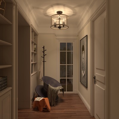 Quell Metal Drum Shade Glass Ceiling Light