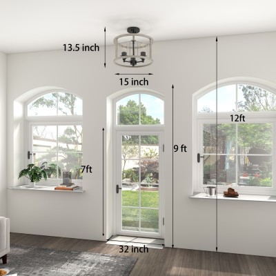 Quell Metal Drum Shade Glass Ceiling Light