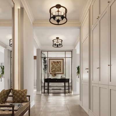 Quell Metal Drum Shade Glass Ceiling Light