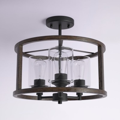 Quell Metal Drum Shade Glass Ceiling Light