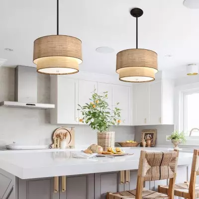 Javier Natural Linen Double Fabric Drum Pendant Light