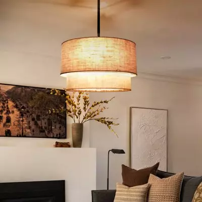 Javier Natural Linen Double Fabric Drum Pendant Light