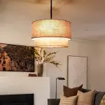 Javier Natural Linen Double Fabric Drum Pendant Light Javier Natural Linen Double Fabric Drum Pendant Light