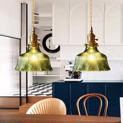 Hermin Antique Flower Ribbed Glass Pendant Light Hermin Antique Flower Ribbed Glass Pendant Light