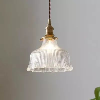 Hermin Antique Flower Ribbed Glass Pendant Light Hermin Antique Flower Ribbed Glass Pendant Light