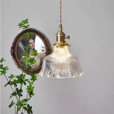 Hermin Antique Flower Ribbed Glass Pendant Light Hermin Antique Flower Ribbed Glass Pendant Light