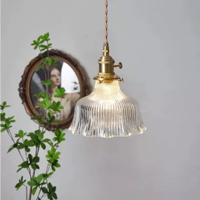 Hermin Antique Flower Ribbed Glass Pendant Light Hermin Antique Flower Ribbed Glass Pendant Light