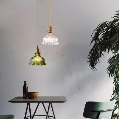 Hermin Antique Flower Ribbed Glass Pendant Light Hermin Antique Flower Ribbed Glass Pendant Light