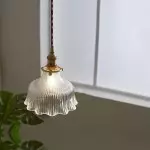 Hermin Antique Flower Ribbed Glass Pendant Light