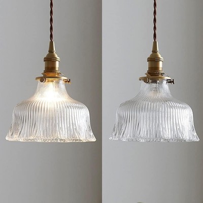 Hermin Antique Flower Ribbed Glass Pendant Light Hermin Antique Flower Ribbed Glass Pendant Light