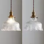 Hermin Antique Flower Ribbed Glass Pendant Light
