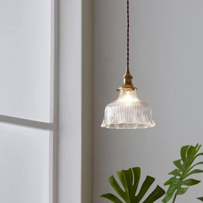 Hermin Antique Flower Ribbed Glass Pendant Light Hermin Antique Flower Ribbed Glass Pendant Light