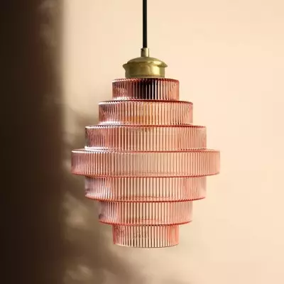 Kaelyn Bottle Shade Stained Striped Glass Pendant Light Kaelyn Bottle Shade Stained Striped Glass Pendant Light