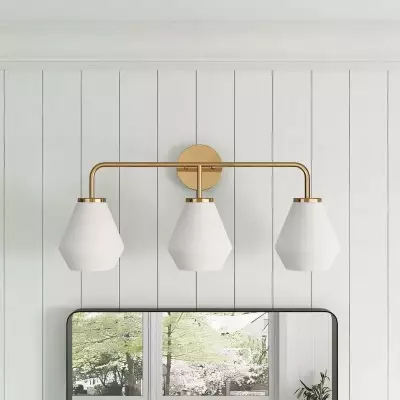Nynevea Brushed Brass 3-Light Milk Glass Sconce Nynevea Brushed Brass 3-Light Milk Glass Sconce